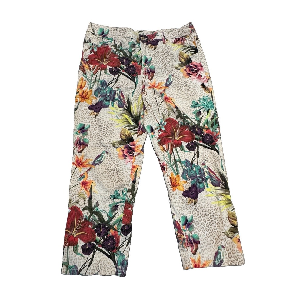Chico's The Platinum Crop Capri Pants Floral Animal Print Sz 2.5 (14) 34x23